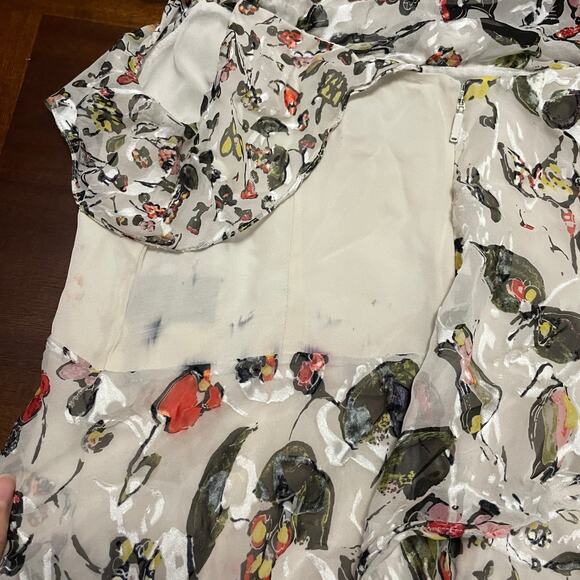 Jason Wu Dress Womens 4 Grey Painterly Cream Floral Printed Midi Tiered Silk - Picture 14 of 16